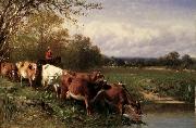 James McDougal Hart Cattle and Landscape oil on canvas